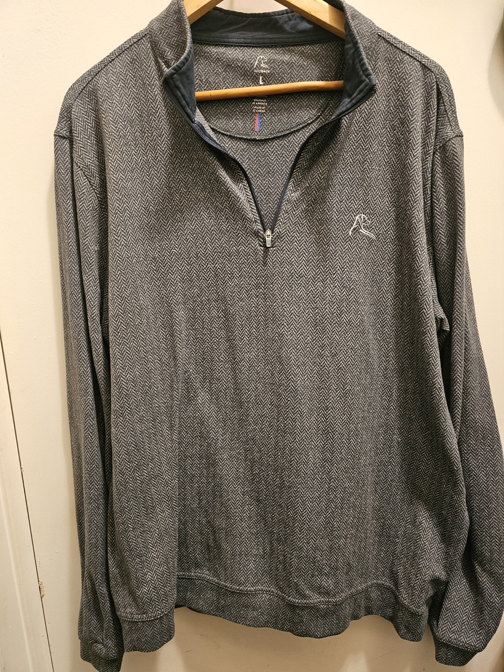Rhoback Men's Large Gray Herringbone Performance Quarter Zip Golf Pullover